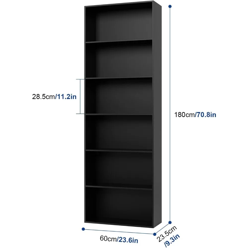 FOTOSOK 6-Tier Open Bookcase and Bookshelf, Freestanding Display Storage Shelves Tall Bookcase for Bedroom, Living Room