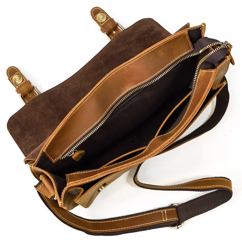 Shoulder Messenger Bag For Men Crazy-Horse Leather Crossbody Bags Vintage Shoulder Briefcase Men Shoulder Bag Cowhide Sling Bag