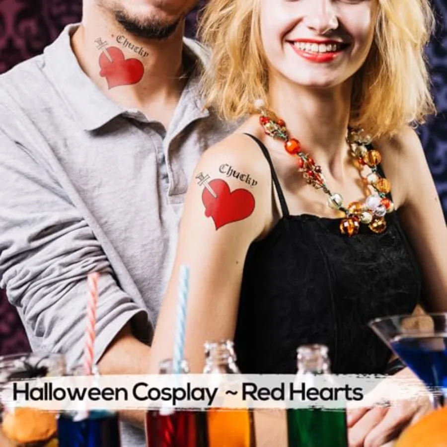 7-Sheet Heart Temporary Tattoos - Red Blood Splatter Designs for Teens and Adults - Halloween Fake Body Art Fake Tattoo