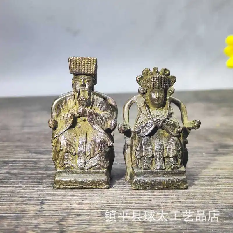 Alloy vintage Jade Emperor and Queen Mother Buddha statue, small bronze ornaments, office desktop crafts
