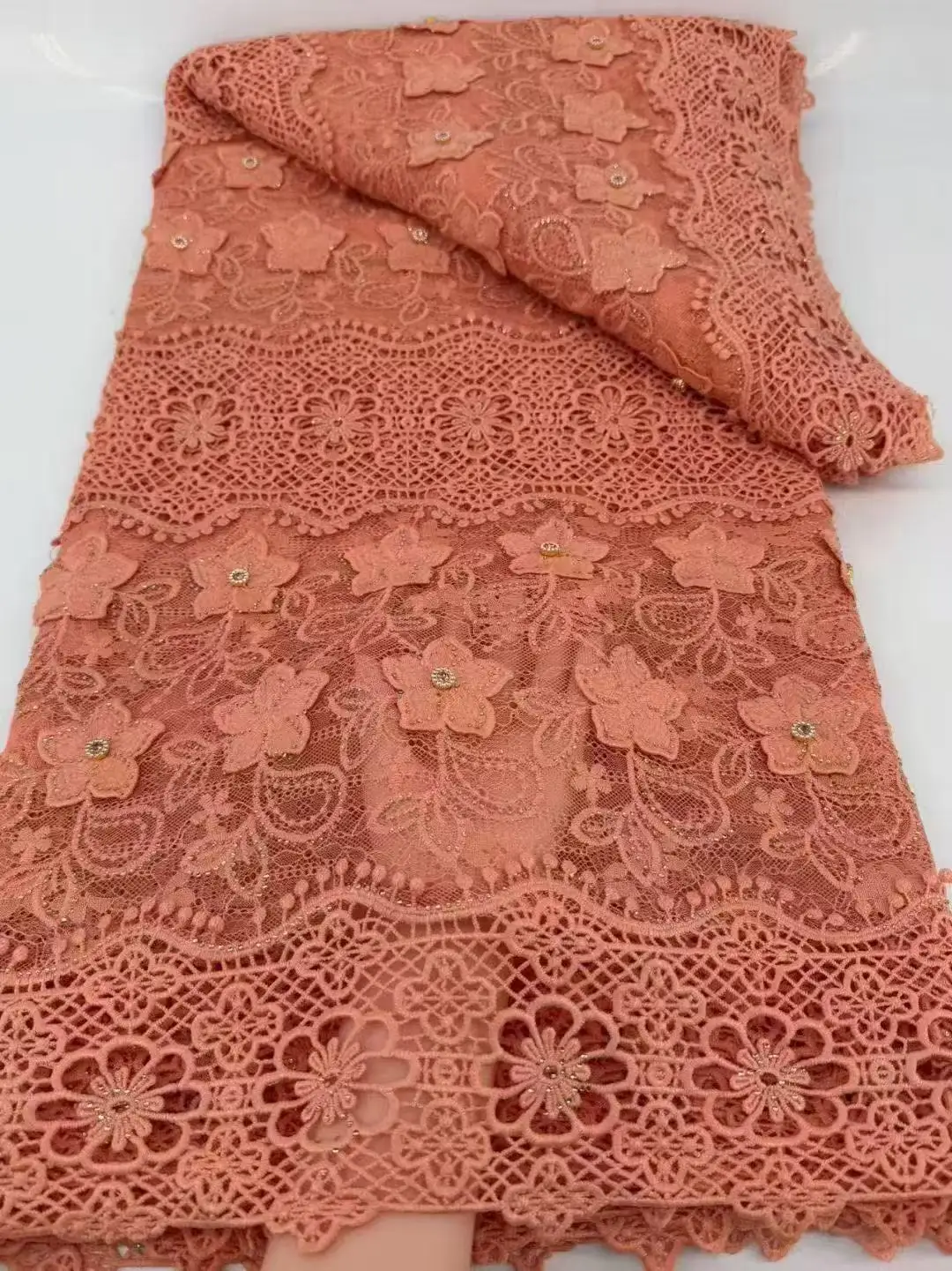 

Кружевная ткань LACE African Cord Lace Fabric 2026: Новое водорастворимое кружево для нигерийского гипюра, для женских праздничных платьев, 5 ярдов