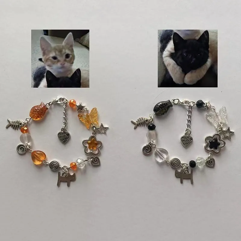 

Парные браслеты с изображением оранжевого и черного кошек