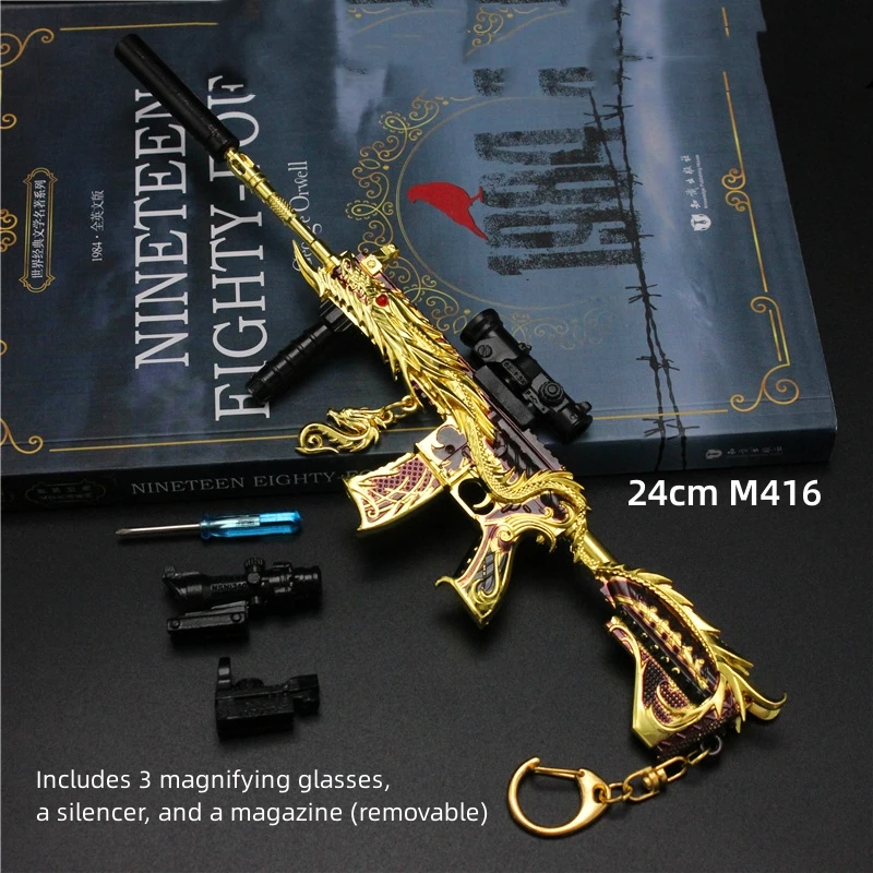 Hot Pubg Spielzeug pistole 22cm Metall M416 Waffe Modell Pfanne Schlüssel bund montieren Teile Legierung Licht Schlüssel anhänger Auto Anhänger Geschenk Spielzeug für Jungen