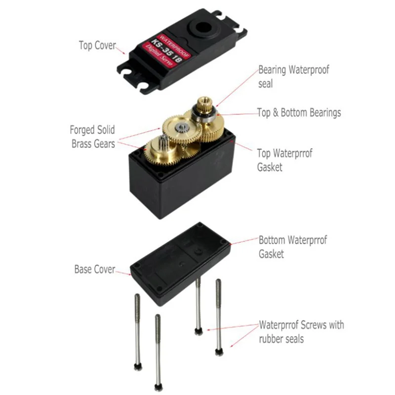 Ks3518 Waterdichte Metalen Digitale Servo Hoge Koppel Mechanische Arm Hand Rc Metalen Servomotor Voor Robot Arm Auto Boot