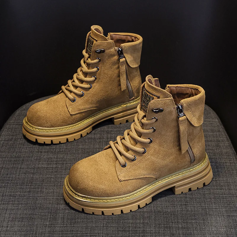 

Retro Motorcycle Boots Women's Genuine Leather Faux Suede Short Work Boots British Style Versatile Women's Boots