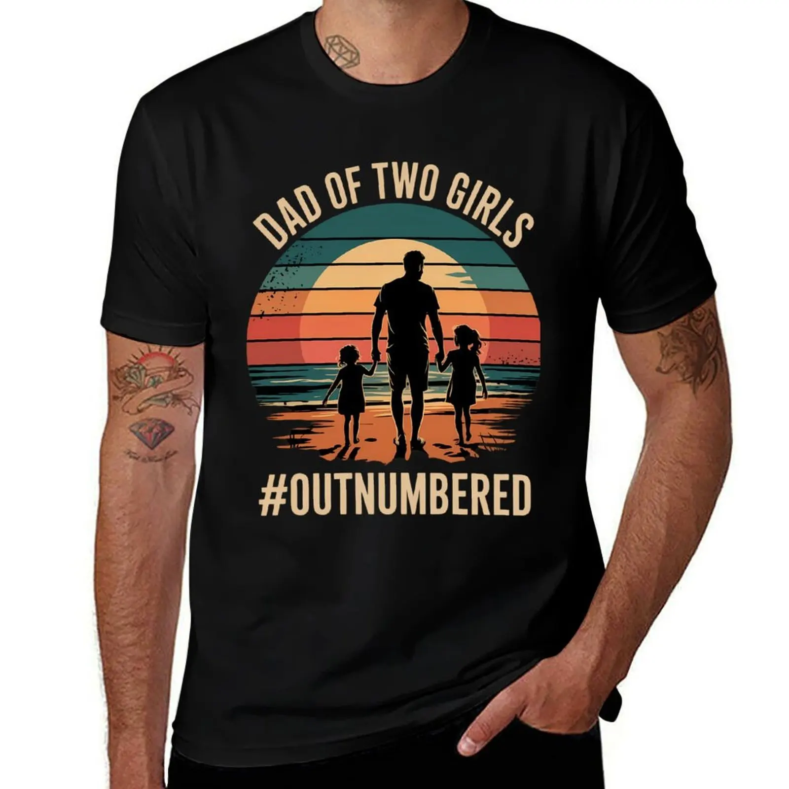

Dad of two Girls Outnumbered 2 Daughters Father's Day T-Shirt for a boy funny gifts Louboutins mens graphic t-shirts