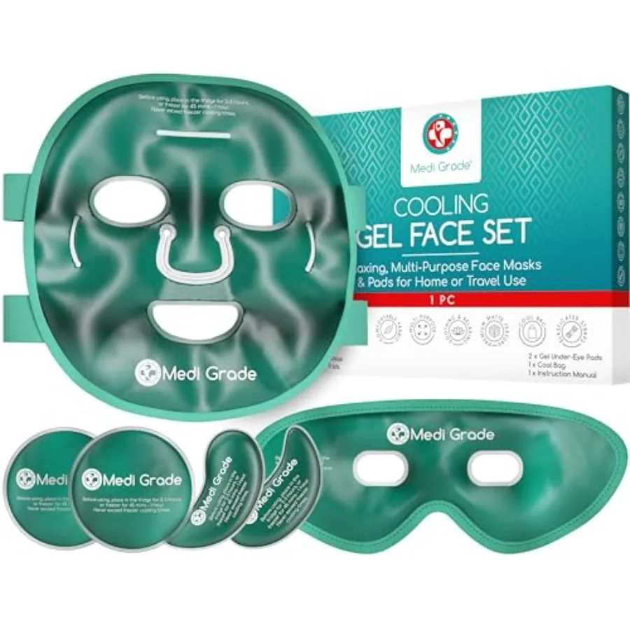 

Medi Grade Cooling Ice Face Mask and Cooling Eye Mask for Puffy Eyes Migraine Relief Self Care Face Ice Pack with ChillGel Face