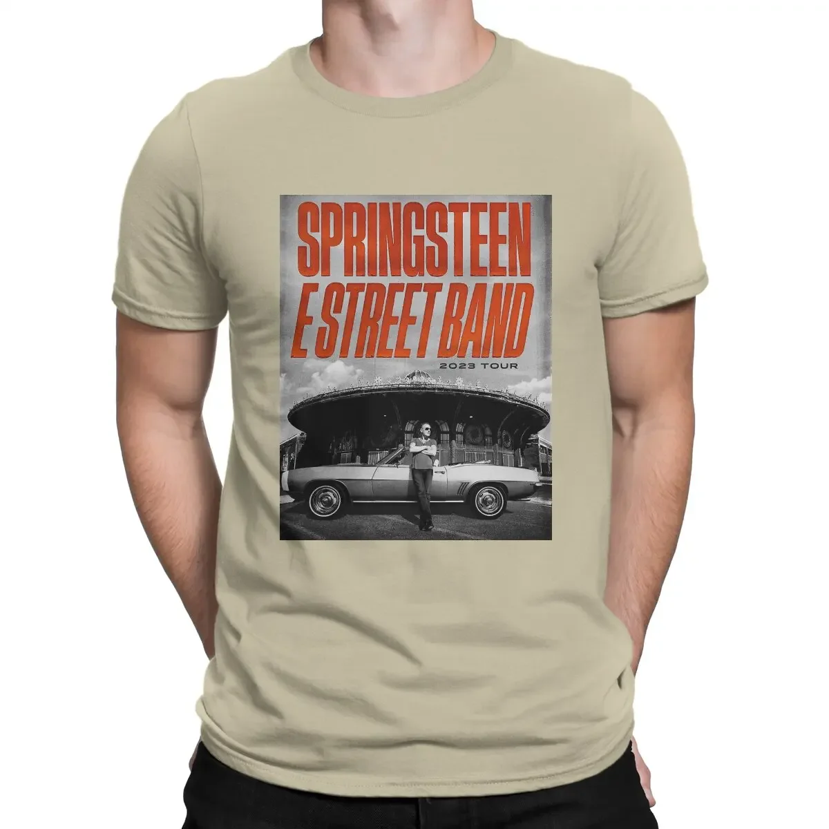 Men's  100% Cotton Novelty  Crewneck Bruce The E Street Band Springsteen Tee Short Sleeve Tops Poster  Cheavyweight streetwear