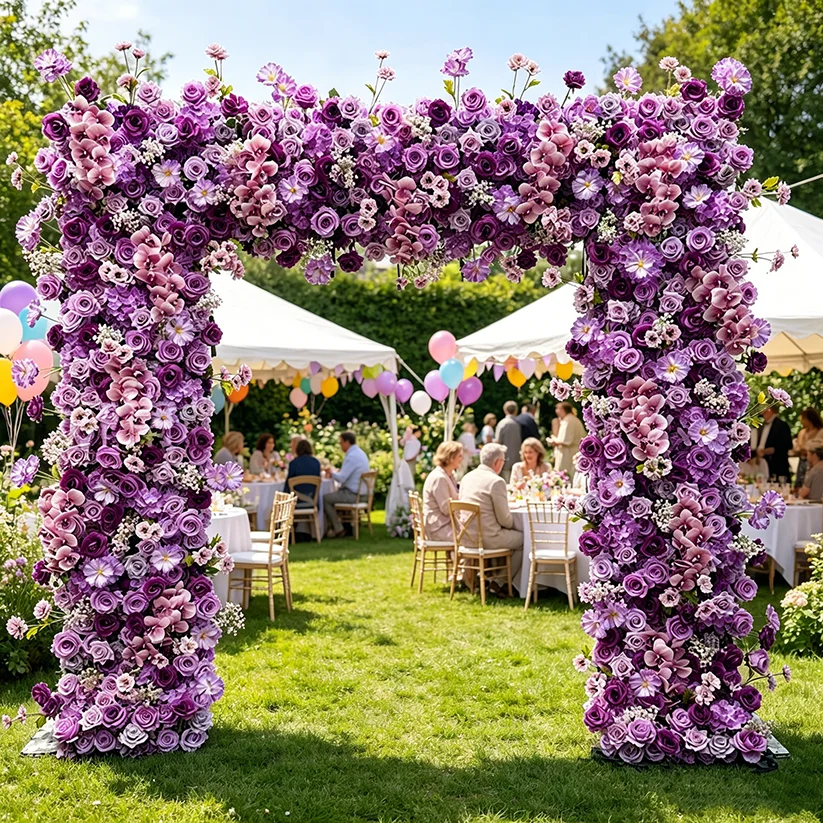 Wedding Decoration Supplies Panda PD-FA66 2.4m Folding Fabric Base Square Arch Violet Phalaenopsis Artificial Flower Backdrop