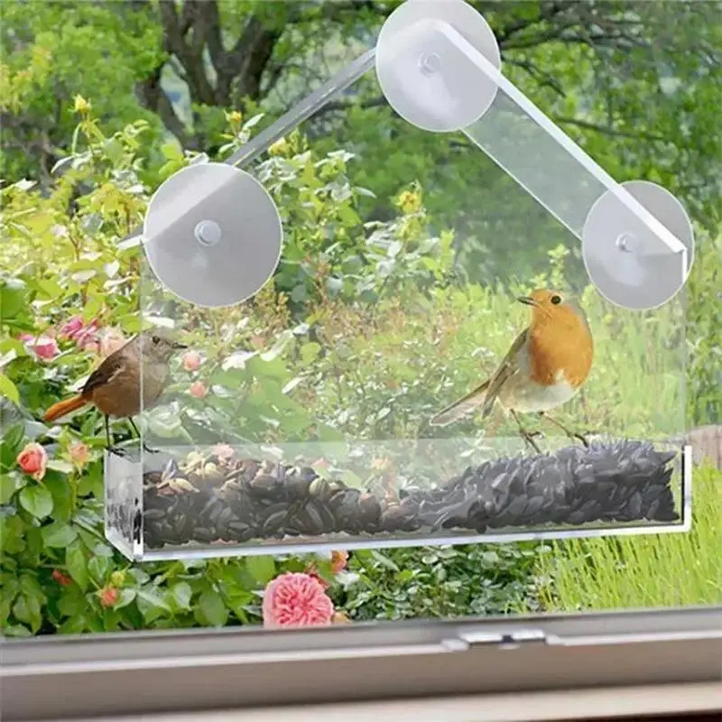 2024 Bird Feeder Transparent Food Dispenser House Outdoor Window Birdfeeder Water for Finches Chickadees