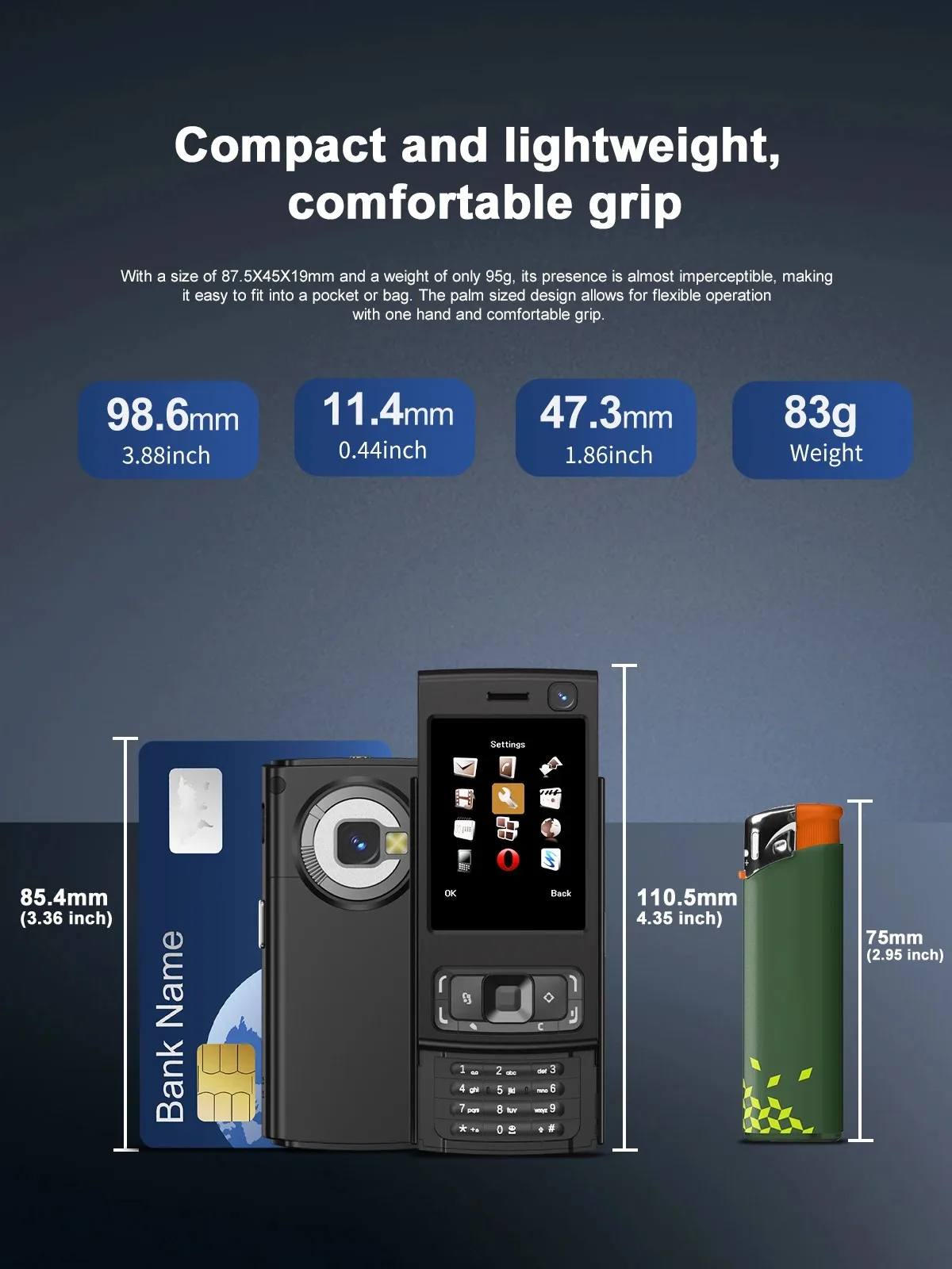 N95 Pro 2G Mini CellPhone 2.0inches Dual SIM Daul Standby GSM Mobile Phone Flashlight FM Radio Bluetooth Stylish Slider Phone