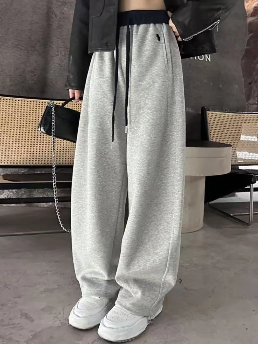 الخريف الشتاء عالية الخصر السراويل النسائية المطرزة الحصان نمط المرقعة الصوف مبطن سميكة Sweatpants غير رسمية