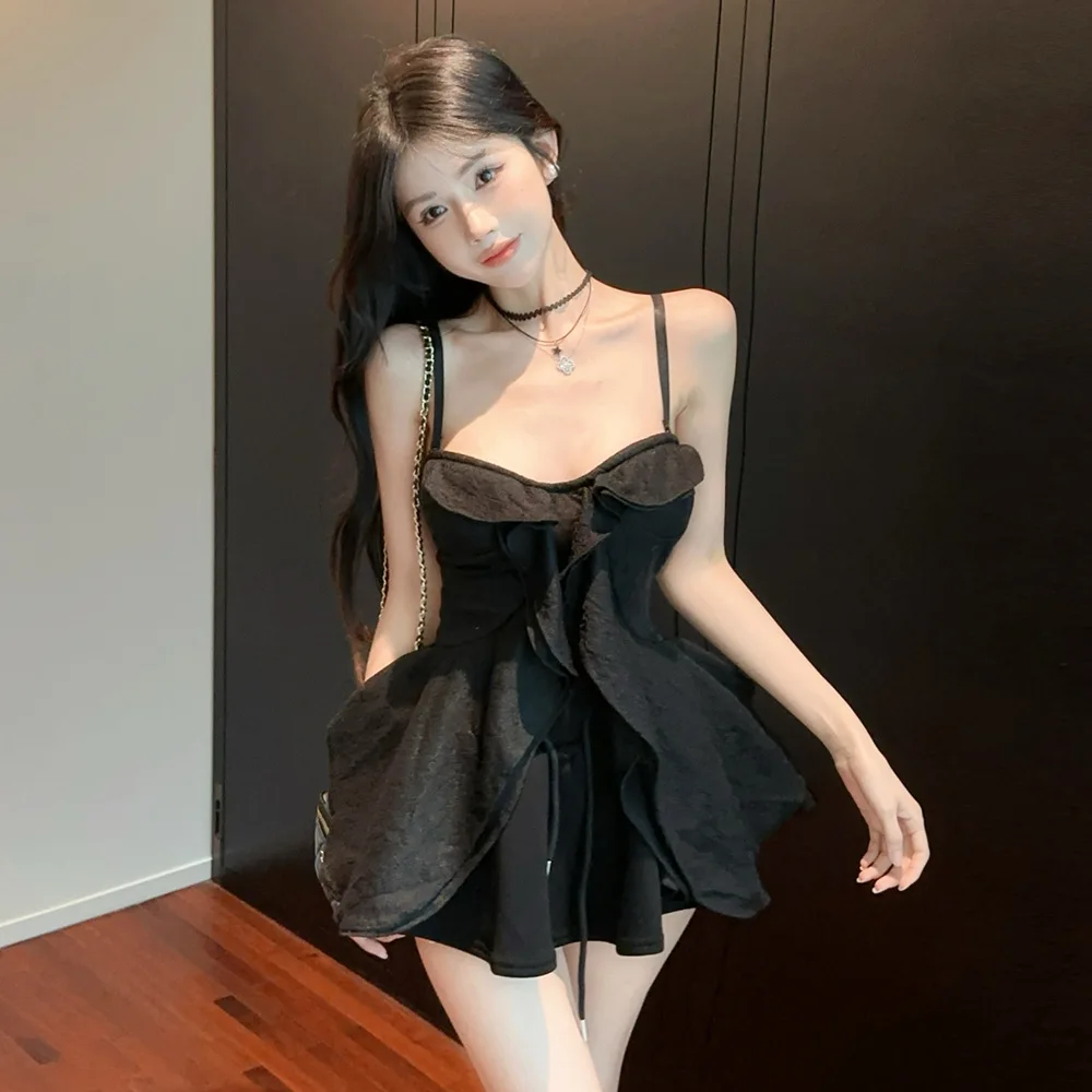 

Sweet And Spicy Design Sensation Umbrella Skirt Set with Drawstring And Lace Trimmed Strapless Women's Casual Sportswear
