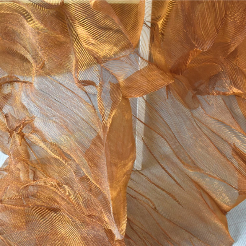 Caramel Color Dreamy Texture Pleated Organza Hard Mesh Styling Designer Clothing Pleated Fabric