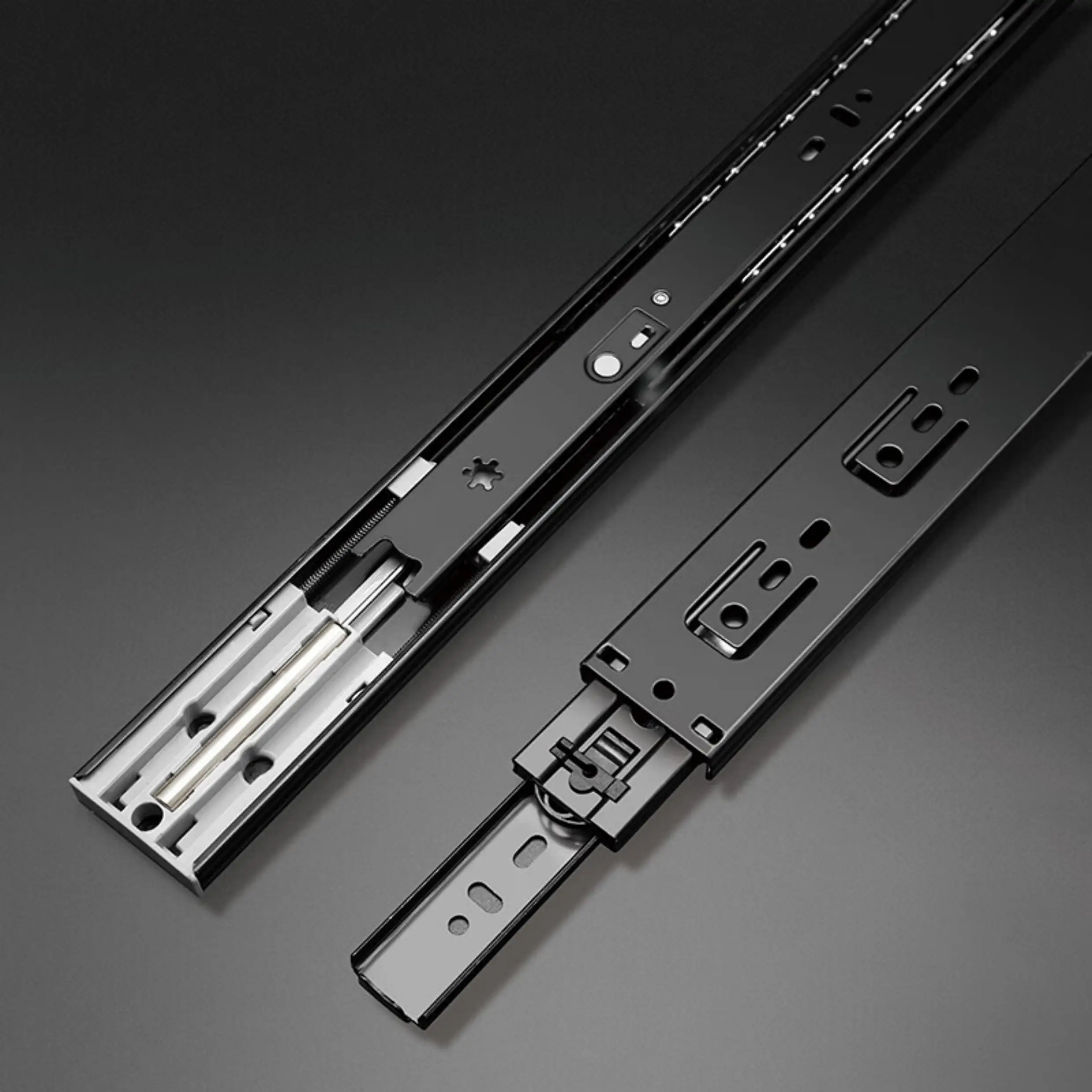 2Pcs Metal Buffer Drawer Slides 10-20 Inch Track Width 45mm Mute Three-Section Rail Sliding Furniture Hardware Fittings