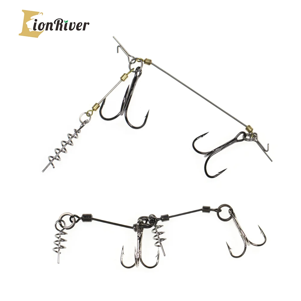 Lionriver Stinger Fishing Hook Double Treble Hook With Pin Screw Connector For Soft Fishing Lure Pike Bass Perch Fishing Rigs