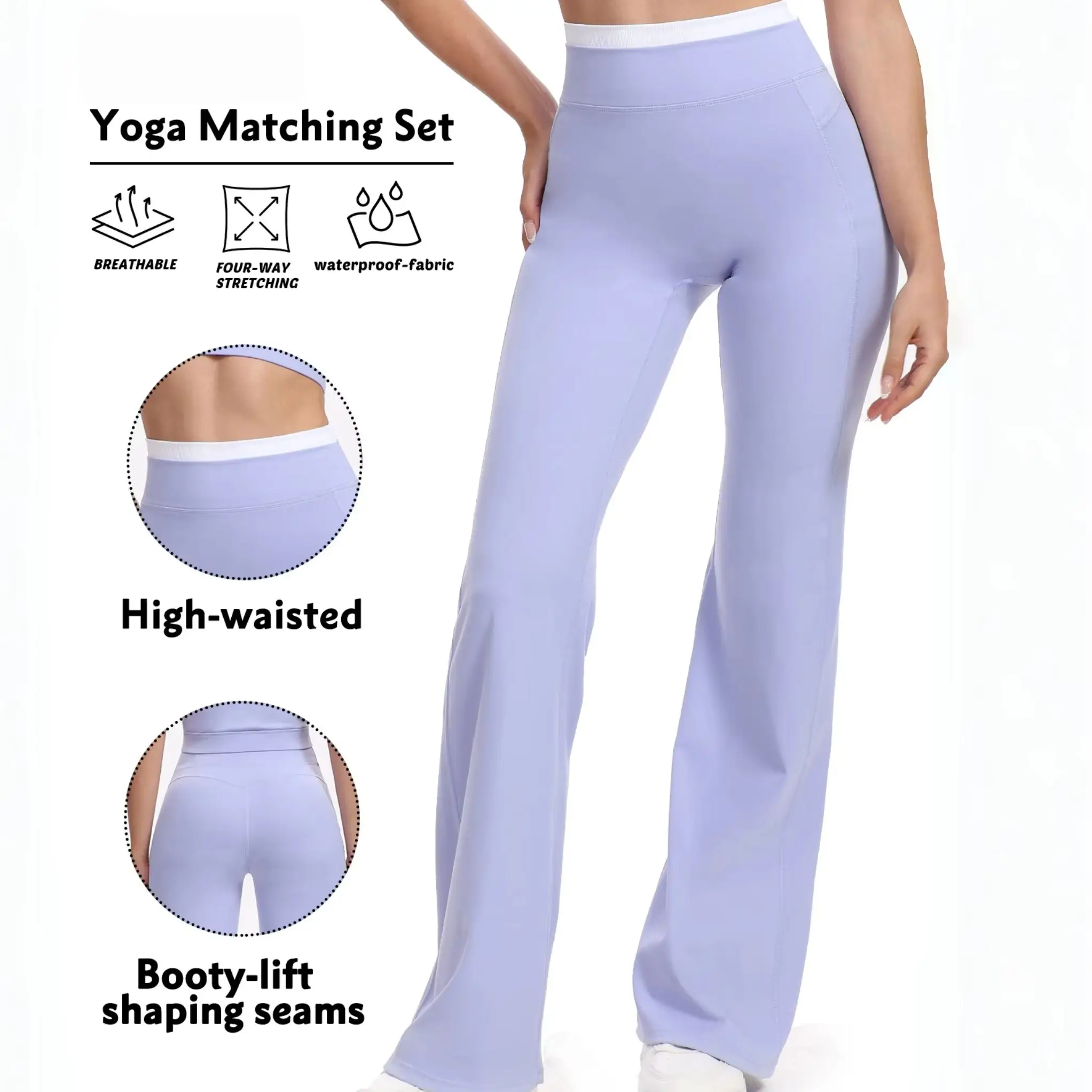 High Waist Contrast White Waistband Flared Yoga Pants Women Nude Feel Quick Dry Stretch Fitness Bell Bottom Sports Leggings Spri