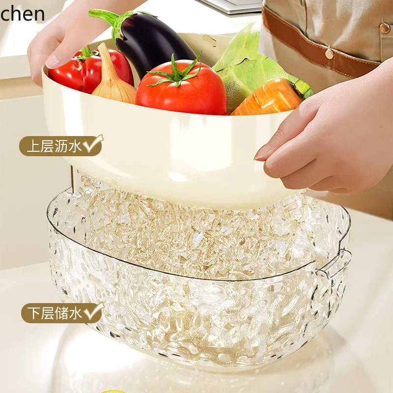 A8 water ripple double-layer drain basket transparent sticker high-value fruit and basket for filter fruit plate basket