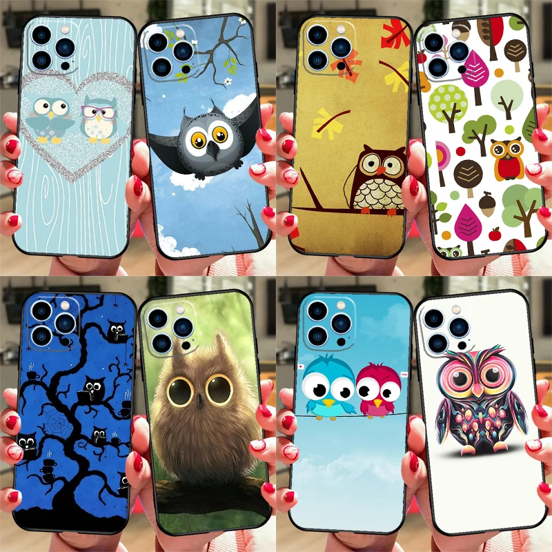 Baby Cute Owl Case For iPhone 16 15 13 11 12 14 Pro Max XS XR X Plus 13 mini Soft Cover Fundas Capa Shell