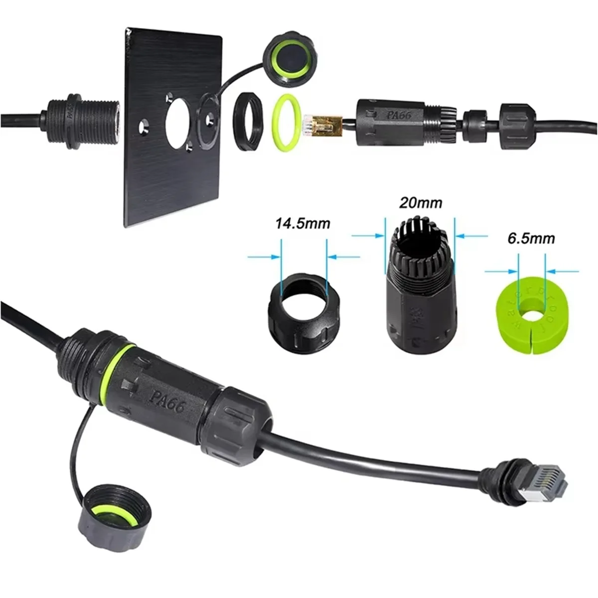 100 cm for Gen3 Ethernet Adapter for Mini Cable Extension to RJ45 Coupler IP68 Waterproof for Dish and Router