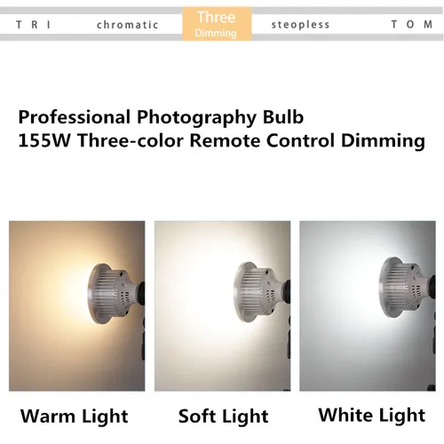 Imagen 2 del producto Bombillas de iluminación fotográfica LED de 65W, lámpara Base E27 con Control remoto, bombilla de luz diurna regulable para Softbox de estudio fotográfico