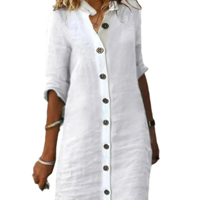 Women Mini Shirt Dress Summer Fashion  Платье  Cotton Linen White Dress Ladies Casual Holiday Vestidos Slip Dress Летнее Платье