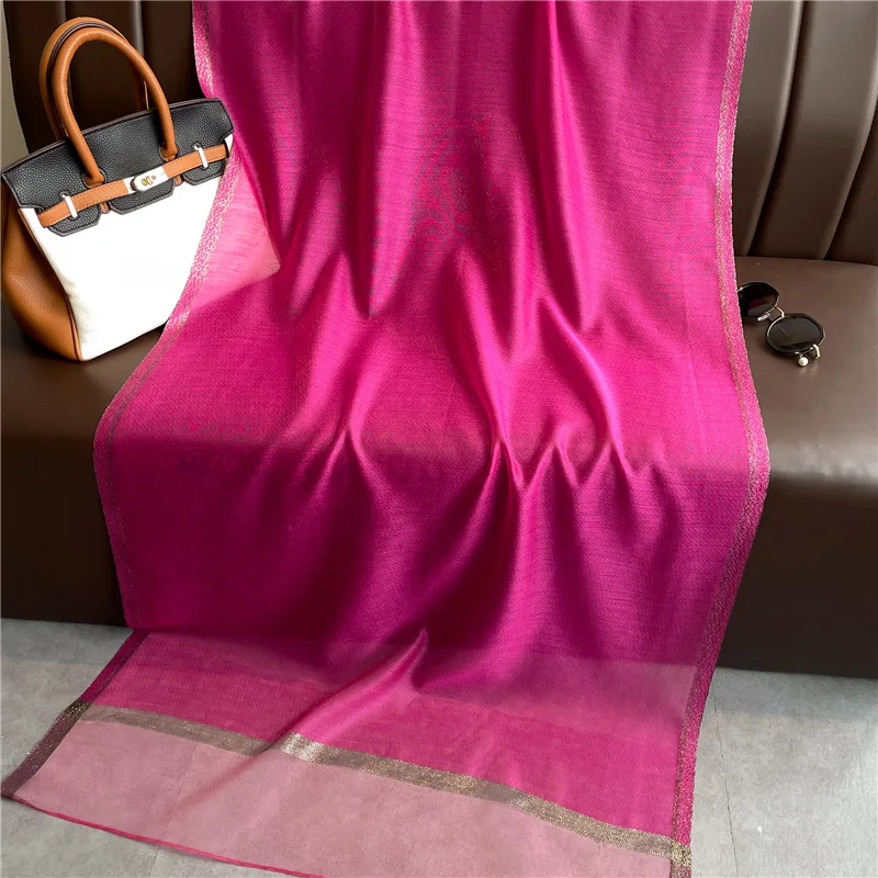 Modischer Luxus Einfarbiger Langer Seidenschal für Damen Weicher Glatter Schal Kopftuch Hijab Outdoor-Schal Langer Umhang Strandtuch – Detail 21