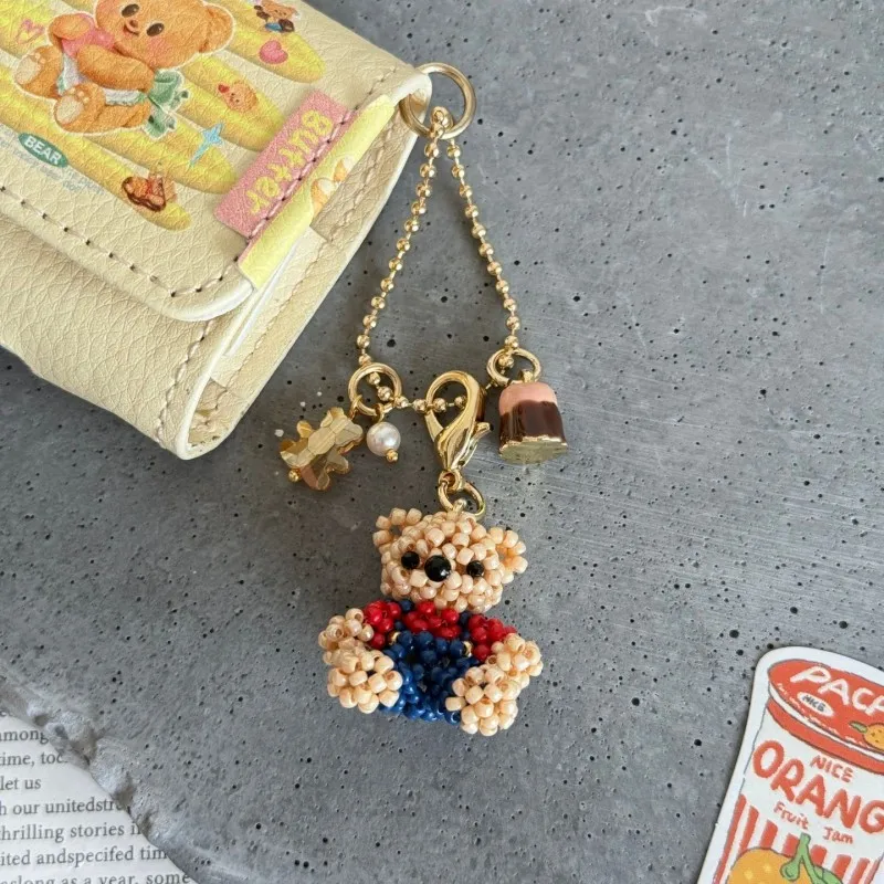 

Ручной работы из бисера, маленький брелок с медведем, милый мини-кукла-медведь, брелоки для портмоне, подвеска, креативная цепочка для мобильного телефона, аксессуары