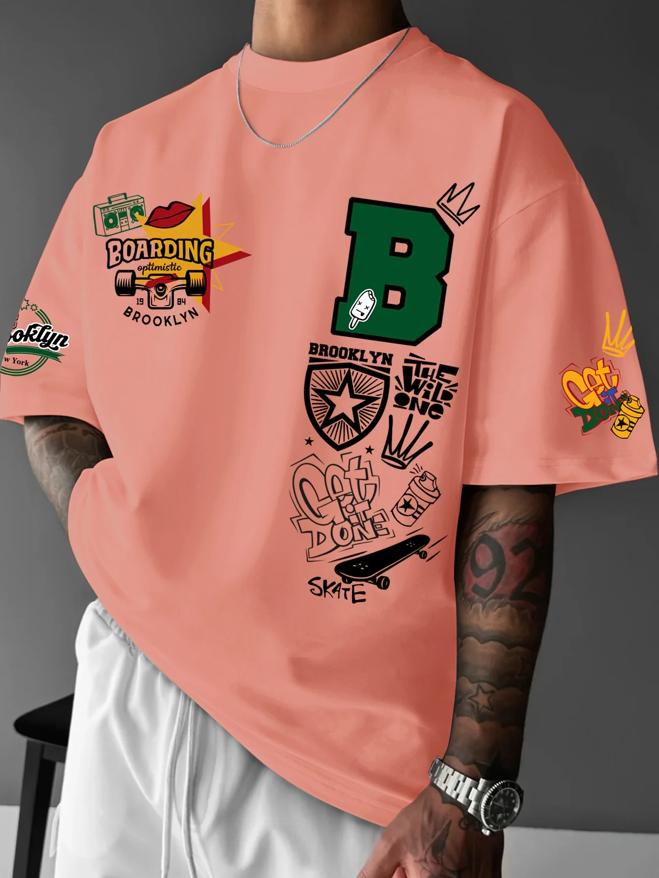 جديد الرجال الصيف بروكلين تصميم رسالة مطبوعة تنفس جولة الرقبة تي شيرت في الهواء الطلق الشارع نمط أعلى 2025