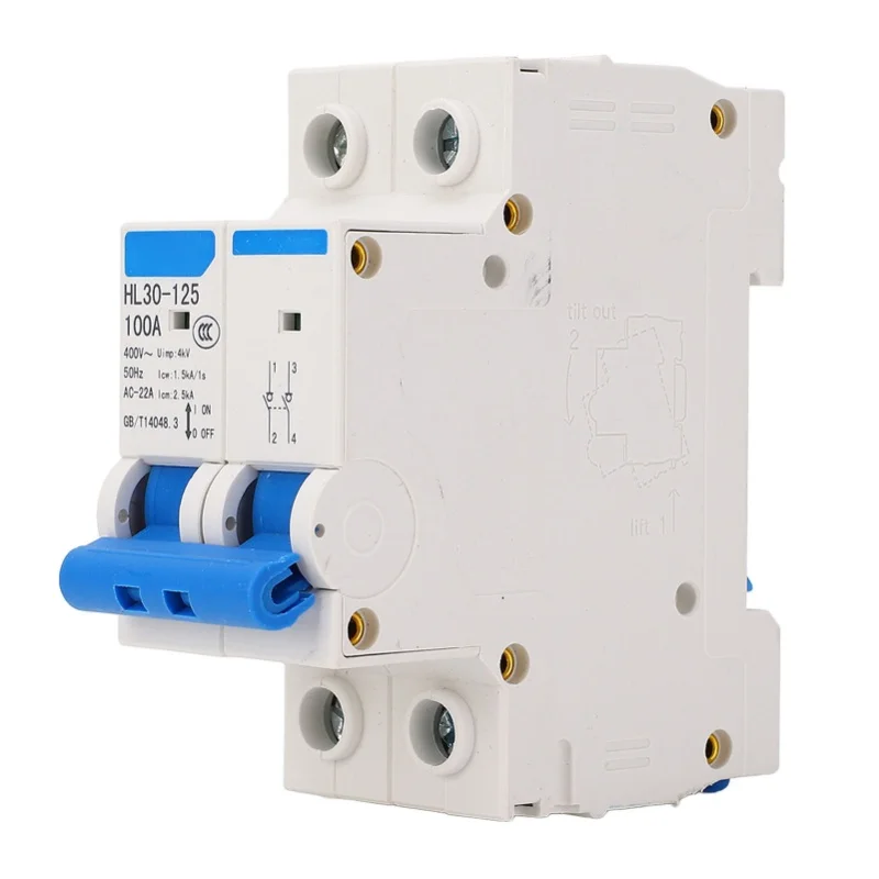 2P Main Switch HL30 125 Isolating Circuit Breaker PC Mini Household Function Disconnector Isolator 100A 400V