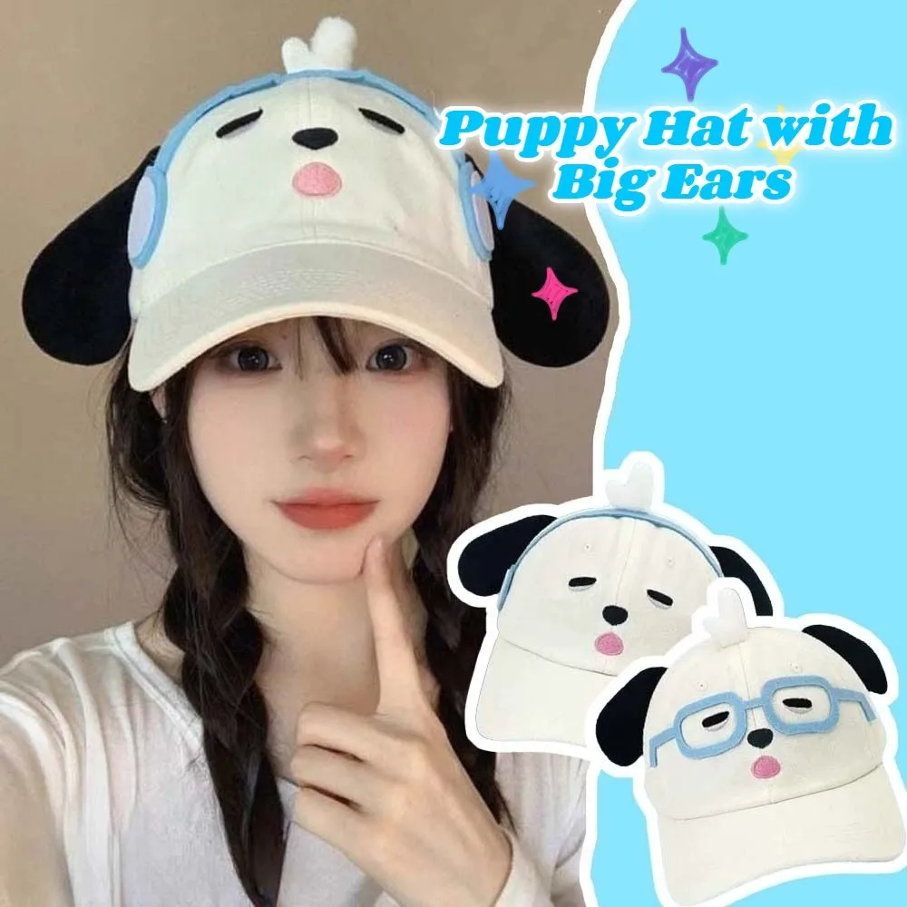 

Breathable Headset Dog Baseball Cap Sweet Adjustable Eyewear Puppy Cap Embroidery Korean Style Puppy Hat with Big Ears Sun Visor
