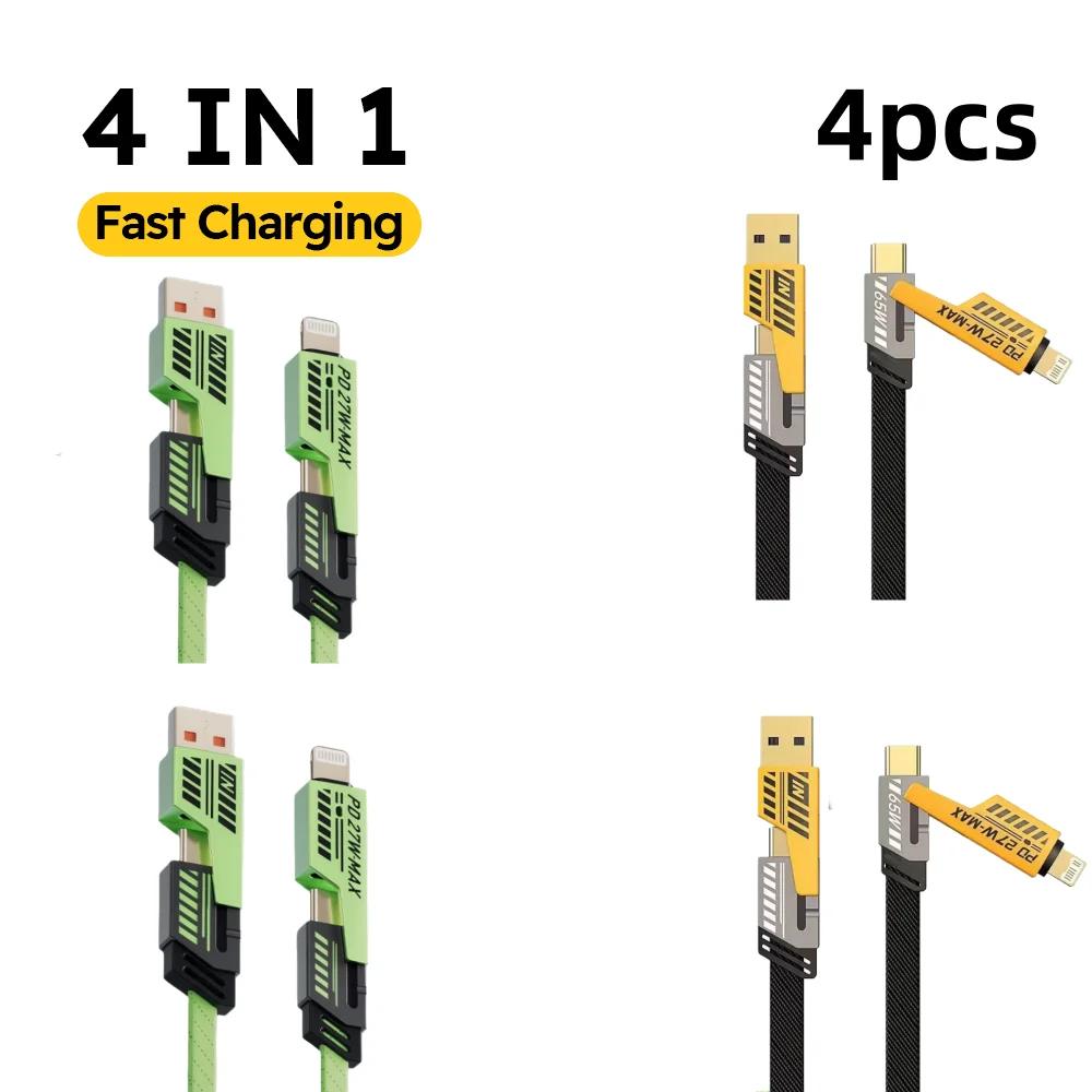 

4 шт. USB Type C, многопортовый провод для быстрой зарядки PD 4 в 1 Mecha, кабель для быстрой зарядки данных, шнур для iPhone, Samsung, Xiaomi, Huawei
