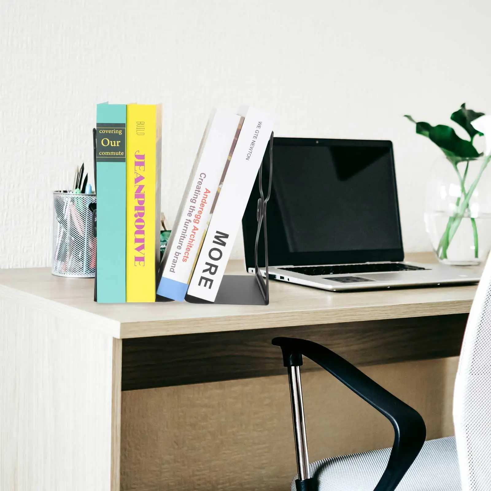 

2pcs Metal Book Ends Sturdy Book Stand For Books Magazines Records Desktop Organizer Shelf Display Home Office Study Decor