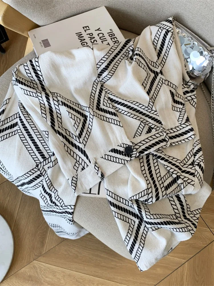 Ladies High Waist Wide Leg Pants Summer Casual Loose Draping Ice Silk Cotton Linen Print Floor Length Straight Cut Trousers