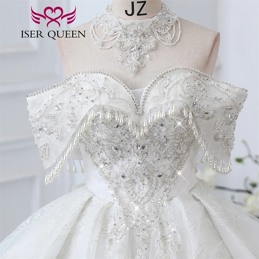 Customized Detechable Necklace Europe Luxury Wedding Dresses 2025 Ivory And Champage Gilter Tulle Bride Dress Women WX0371