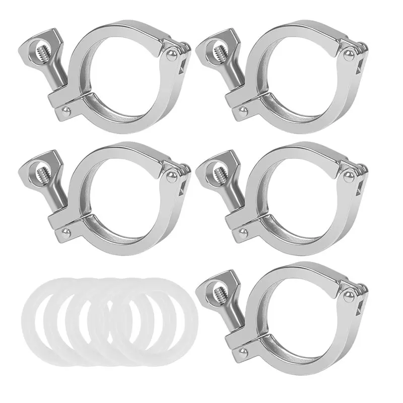 【Big Deal】Heavy Duty Tri Clamp,1.5 Inch Ferrule TC, 5 Pack Single Pin Stainless Steel 304 Sanitary Fitting With Silicone Gasket