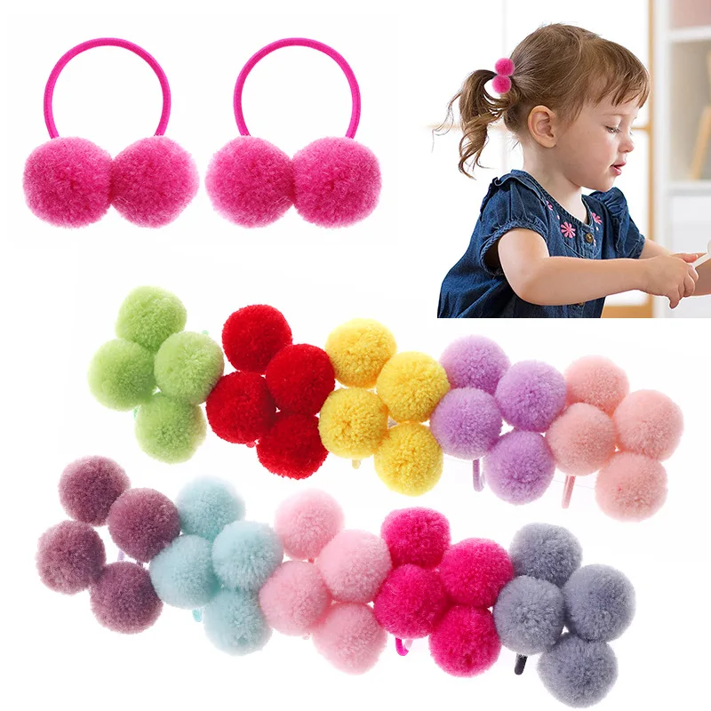 Candy Colored Girl\'s Hair Loop Soft Towel Loop That Won\'t Harm Children\'s Hair Sweet Plush Ball Rubber Band Hair Rope(2pcs)
