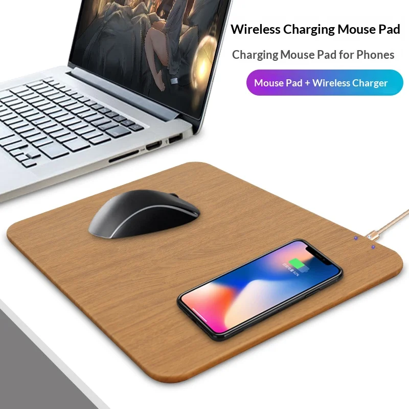 15W Fast Wireless Charger, 3-in-1 Multi-Functional Wood Grain Mouse Pad Charging Station for Phone, Office & Home Use