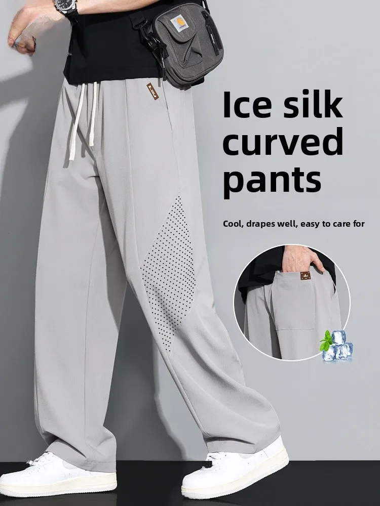 

Мужские летние тонкие спортивные брюки из ледяного шелка, быстросохнущие, с защитой от солнца, свободные, прямые, повседневные, длинные, модные, с прямыми штанинами