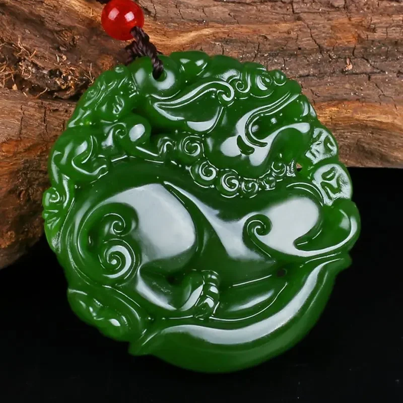 Natural Green Hand-carved Kylin Jade Pendant Fashion Boutique Jewelry Men and Women's Beast Necklace Gift Accessories