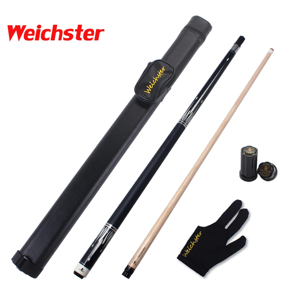 

Weichster Medium Quality 58" 1/2 Black Billiard Pool Cue Set with Case Glove Protector
