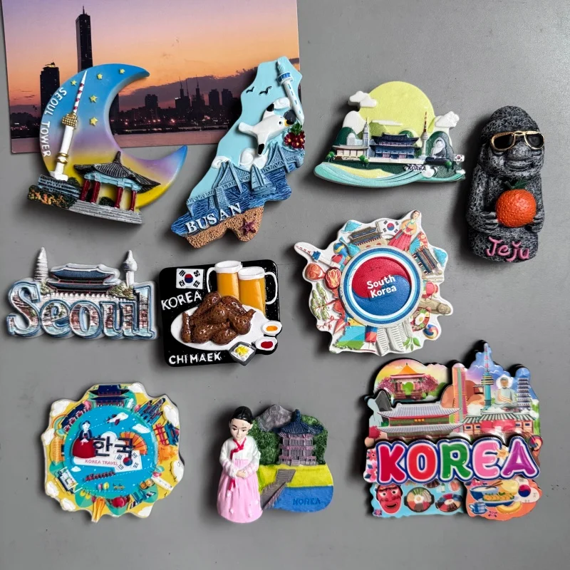 Korean Fridge Magnet Tourism Souvenirs Seoul Tower Landmark Busan Chimaek Fried Chicken and Beer Jeju Island South Korea Sticker