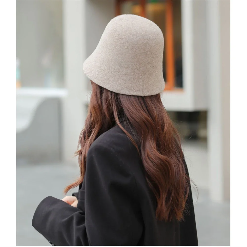 

Solid Color Cloche Hat Women Fisherman Cap Basin Cap Bucket Hat Felt Foldable Panama Hat for Winter Daily Wear Morning Workout