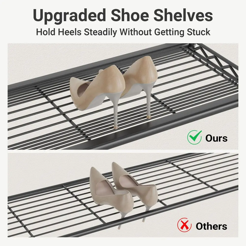 

S4 Heavy Duty Clothes Rack with Shoe Shelves Freestanding Clothing Rack with 8Tier Shoe Rack, 4 Hanging Rod, Adjustable Shelf,