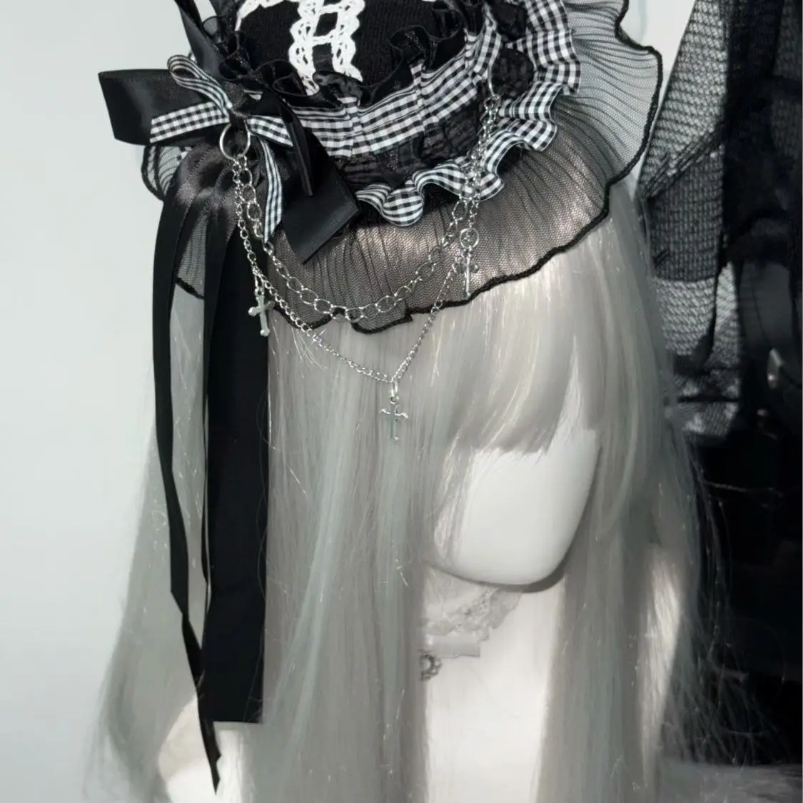 Dark Gothic Punk Retro Black Bow Haipin Comic-Con Small Top Hat Show Lolita Headwear Accessories