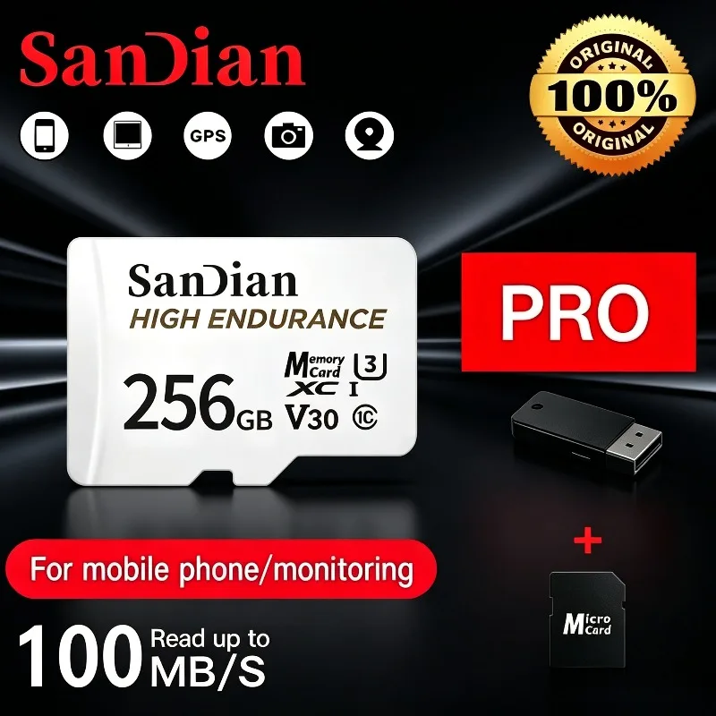 SANDIAN SD Card V30 U3 C10 micro Tf High Speed Endurance Professional Memory card for dash cam or home monitoring 128GB