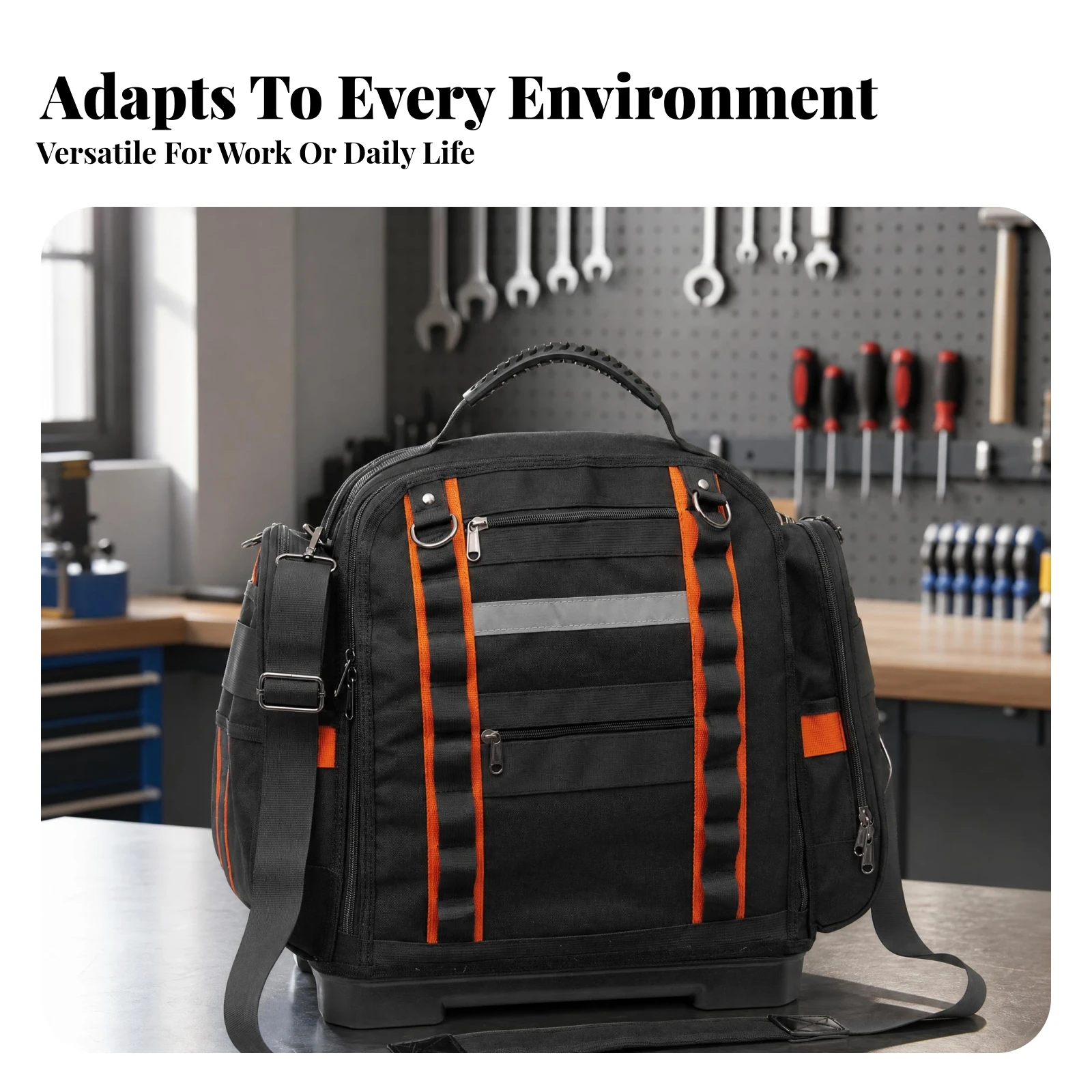Multiple Compartments Detachable Shoulder Strap Sturdy Material Hard Bottom Tool Bag Hard Base Tool Bag for Workshop, Garage
