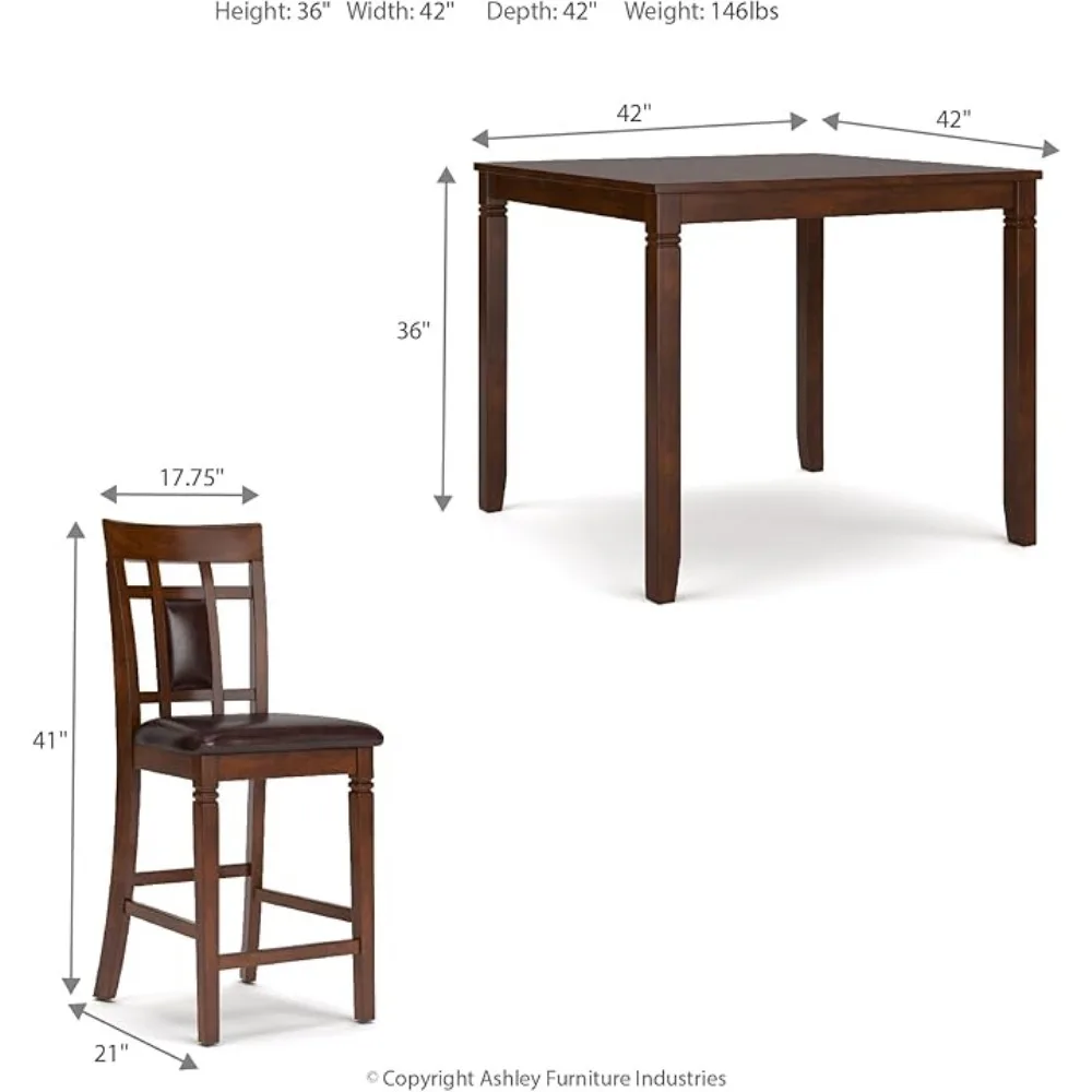 Bennox Set da pranzo da 5 pezzi ad altezza bancone, include tavolo e 4 sgabelli da bar, marrone