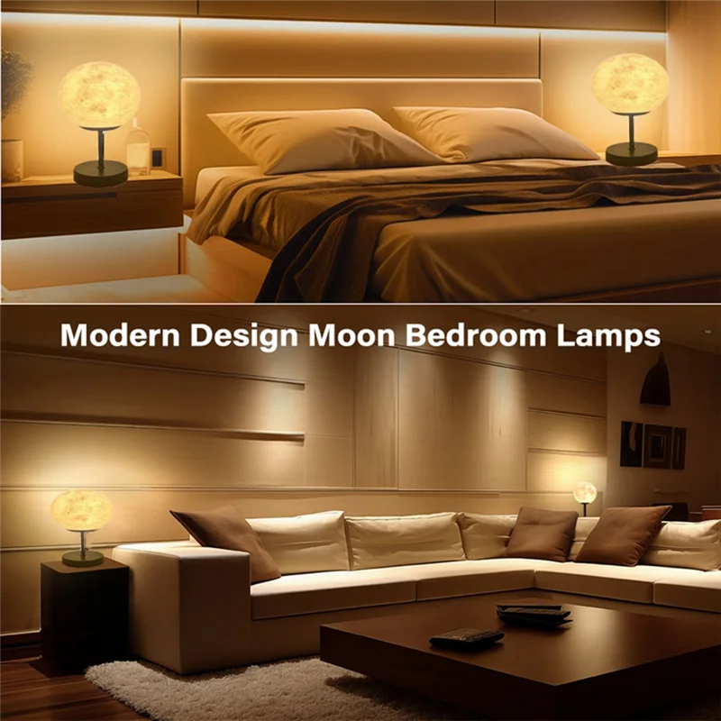

N08R 3D Moon Lamp Bedside Table Lamp Dimmable Bedside Lamp Small Modern Bedroom Lamp Bed Side LED Desk Light Nightstand Lamp Dur