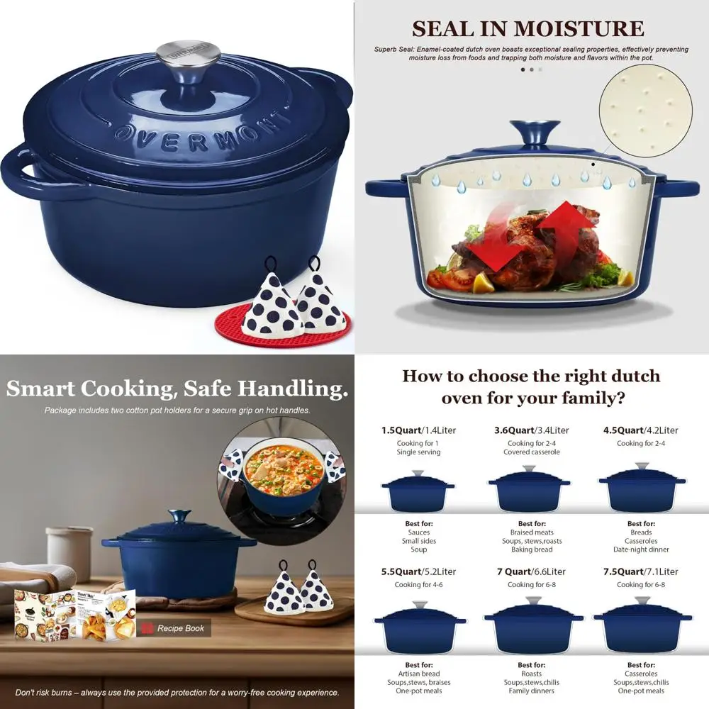 

Эмалированная чугунная голландская духовка 5,5QT с крышкой — сверхпрочная посуда для тушения, тушения и медленного приготовления пищи — идеально подходит для дома